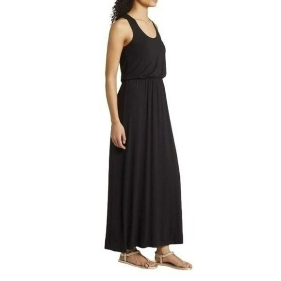 Caslon Black Knit Maxi Dress Sleeveless Soft Stretch Jersey Elastic Waist L EUC - Picture 5 of 13